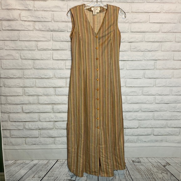 Vintage Tristan & Iseut Linen Long Summer button Dress Made in Canada 9(4-6) - Picture 3 of 9